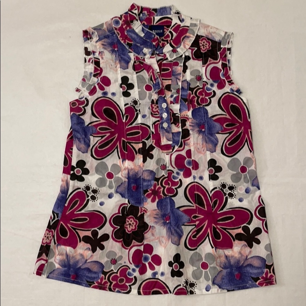 Women's Basic Editions Cotton Silk Floral Blouse S